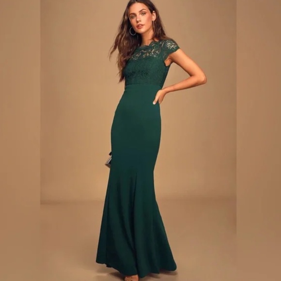 Lulus Dresses & Skirts - Hunter Green Lace Mermaid Maxi Dress
